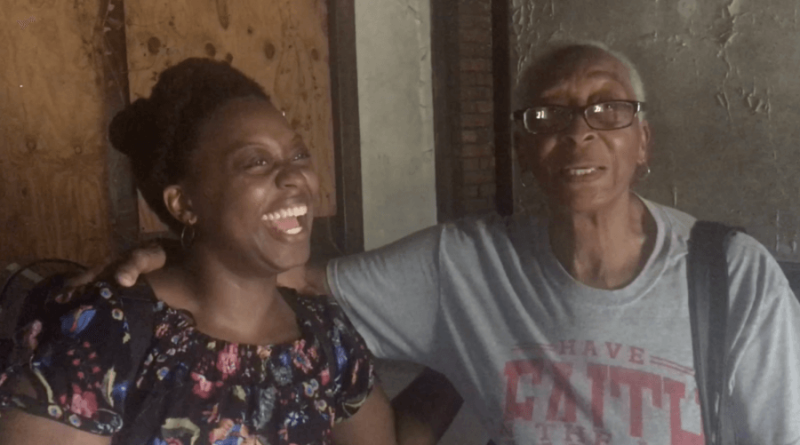Kyla Gwinn and her grandmother Murdine Height inside the former church in 2019. Kyla participated in the dance program in the late 90s at the Bobby Jones Performing Arts Center where her grandmother was a parishioner at the church building in the 1940s.